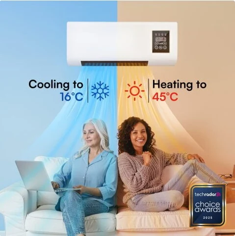 EpiCooler air conditioner cooling to 16°C and heating to 45°C – dual mode climate control for home use, TechRadar Choice Award 2025