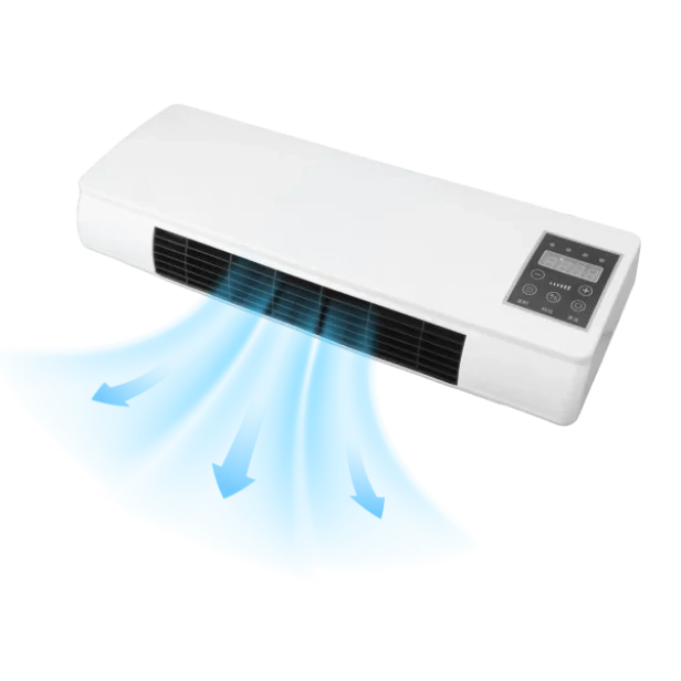 EpiCooler portable wall-mounted air conditioner with cooling airflow arrows – compact white design on white background